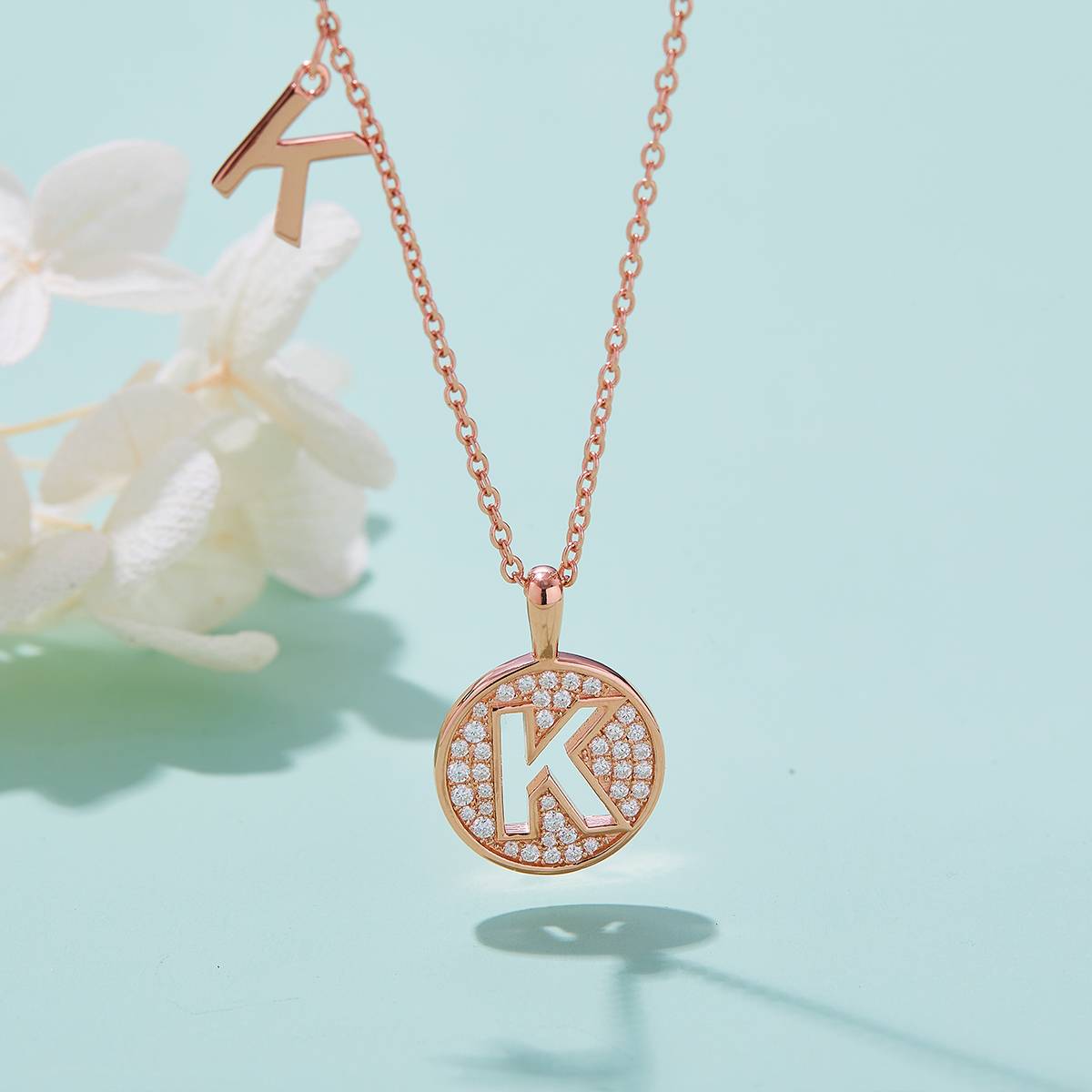 K pendant S925 silver plated rose gold Moissanite light luxury letter necklace